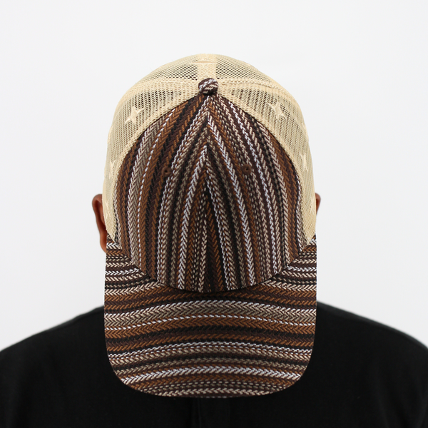 Striped Faux Jute and Mesh Colourblocked Cap