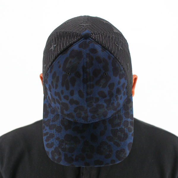 Animal Print Faux Suede and Mesh Colourblocked Cap