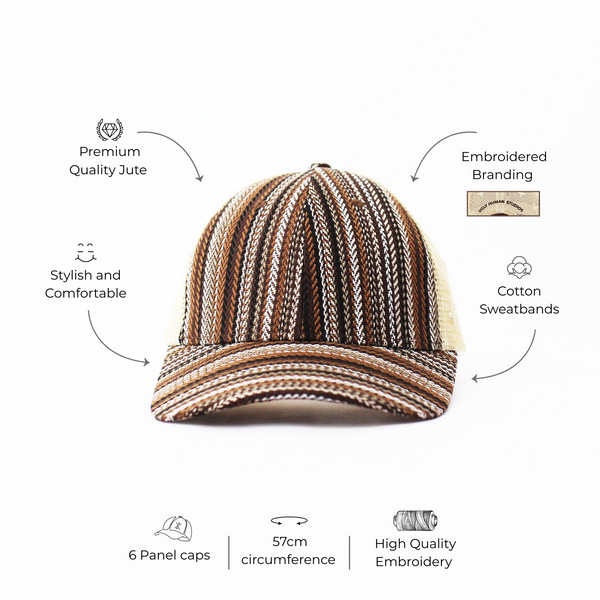 Striped Faux Jute and Mesh Colourblocked Cap