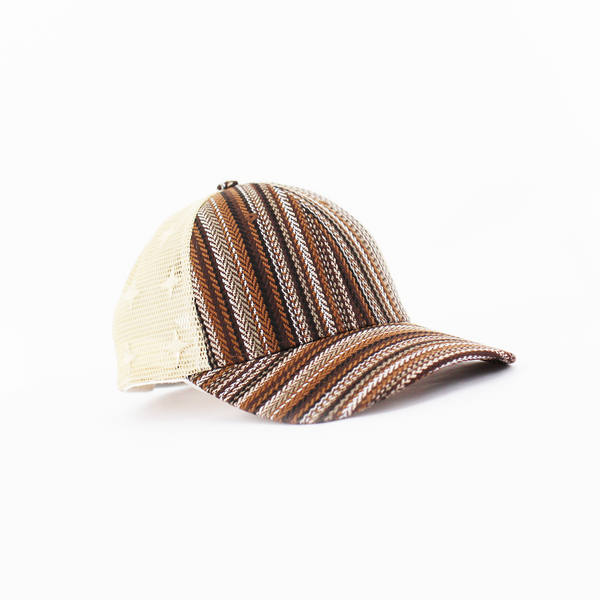 Striped Faux Jute and Mesh Colourblocked Cap