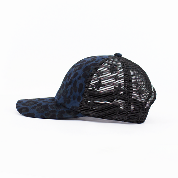 Animal Print Faux Suede and Mesh Colourblocked Cap