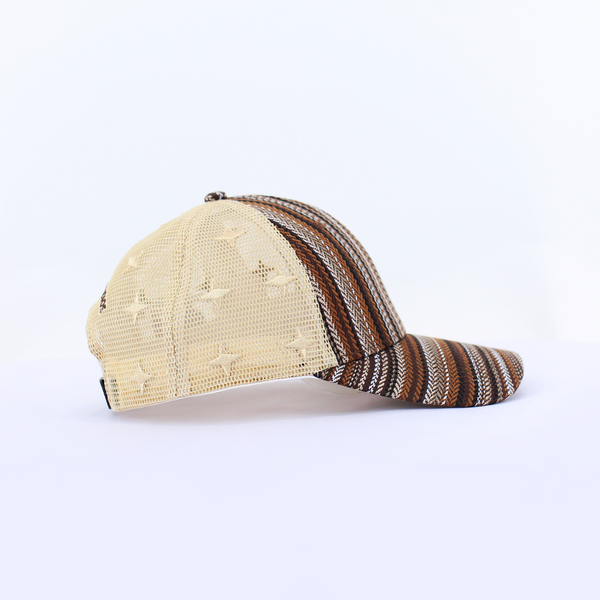 Striped Faux Jute and Mesh Colourblocked Cap
