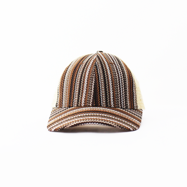 Striped Faux Jute and Mesh Colourblocked Cap
