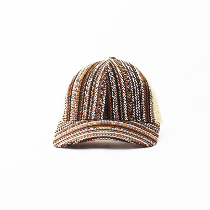 Striped Faux Jute and Mesh Colourblocked Cap